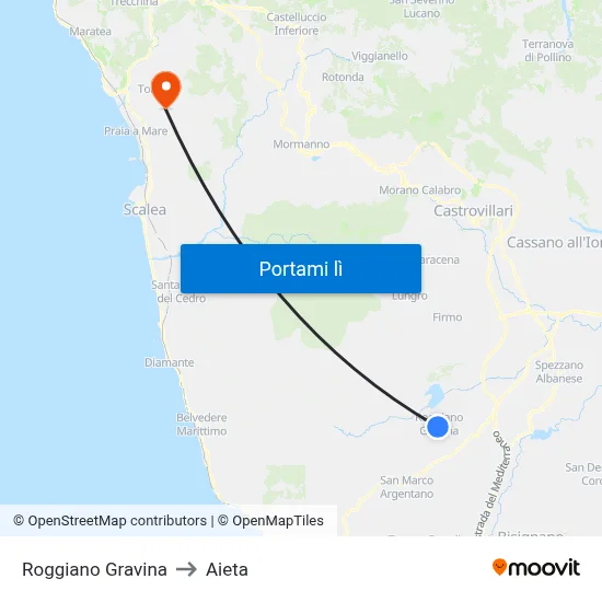 Roggiano Gravina to Aieta map
