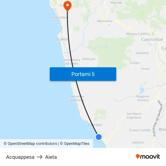 Acquappesa to Aieta map