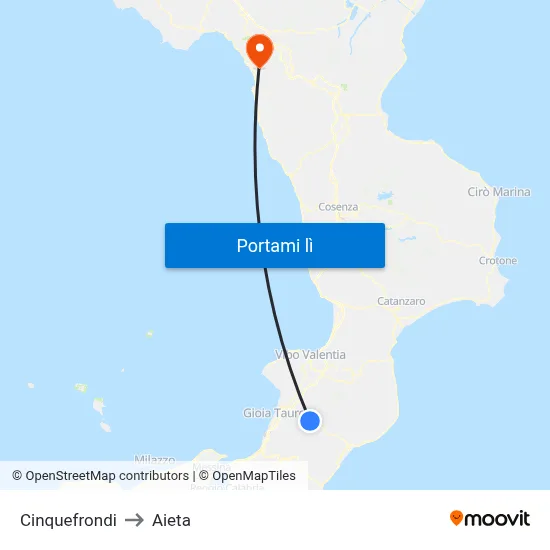 Cinquefrondi to Aieta map