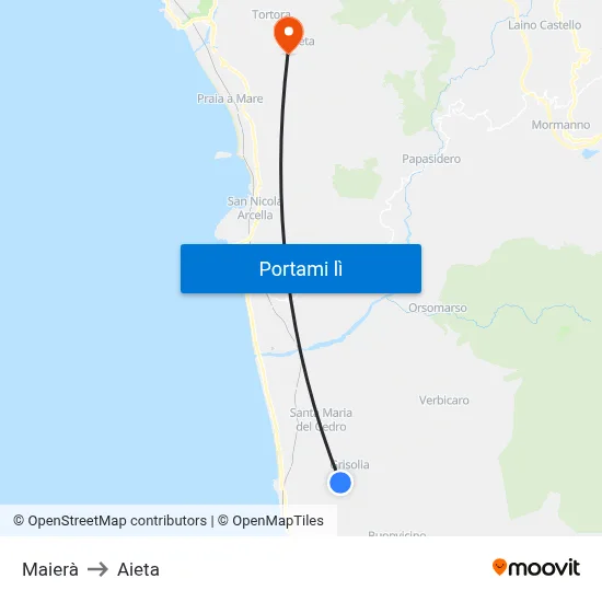Maierà to Aieta map