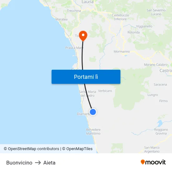 Buonvicino to Aieta map