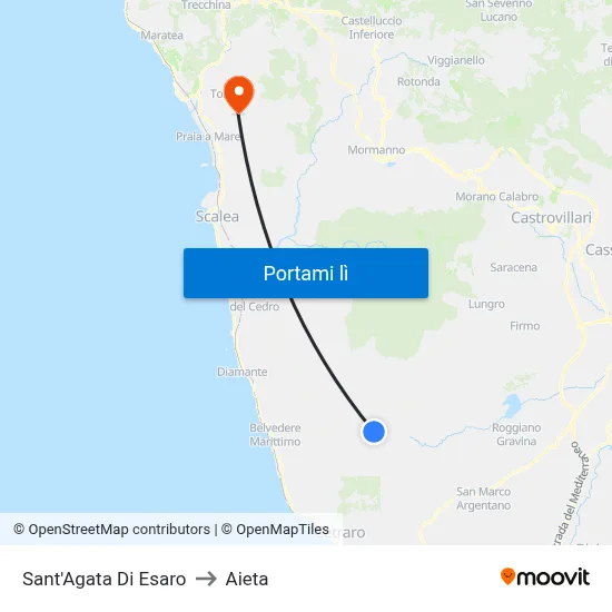 Sant'Agata Di Esaro to Aieta map