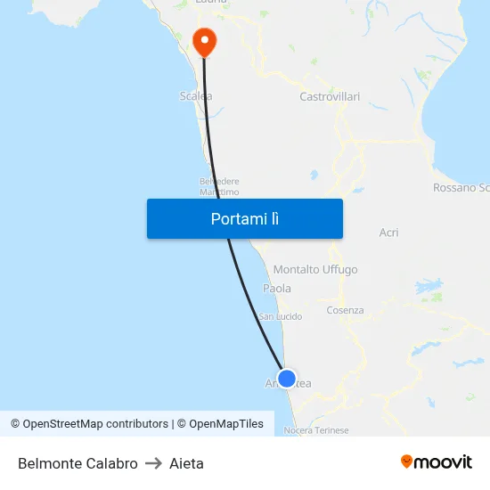 Belmonte Calabro to Aieta map