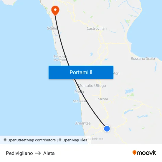 Pedivigliano to Aieta map