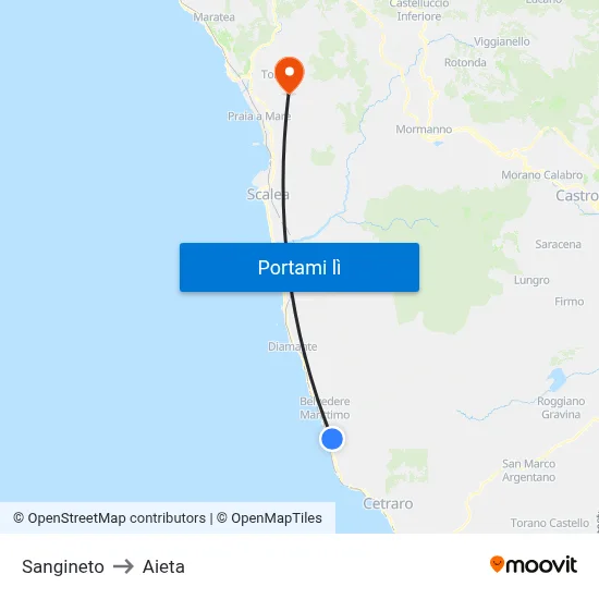 Sangineto to Aieta map