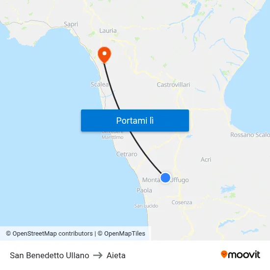 San Benedetto Ullano to Aieta map