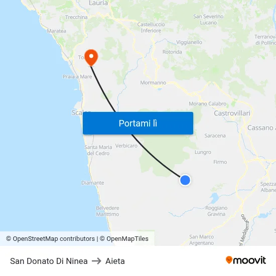 San Donato Di Ninea to Aieta map