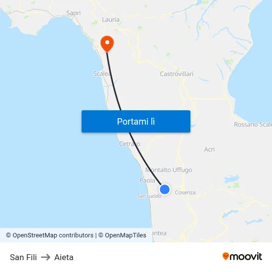 San Fili to Aieta map