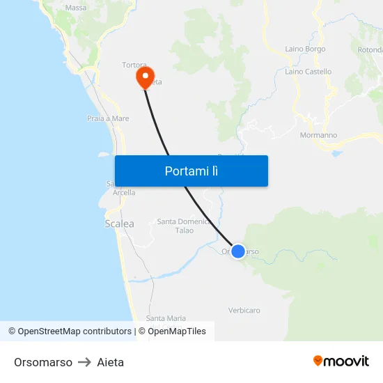 Orsomarso to Aieta map