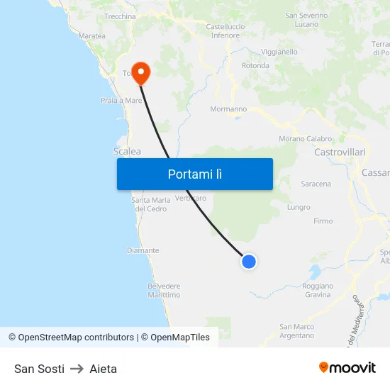 San Sosti to Aieta map