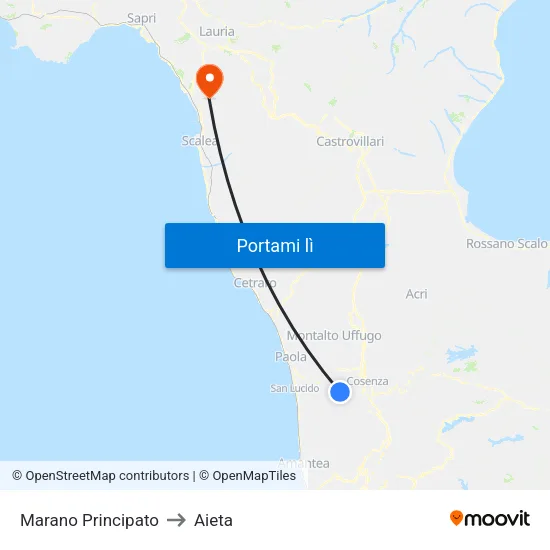 Marano Principato to Aieta map
