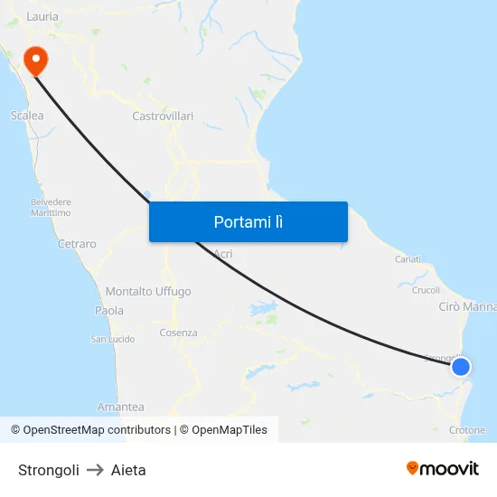 Strongoli to Aieta map
