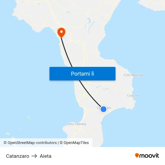 Catanzaro to Aieta map