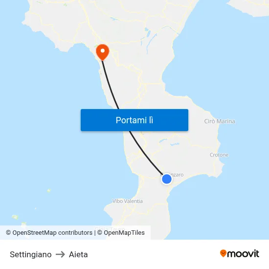 Settingiano to Aieta map