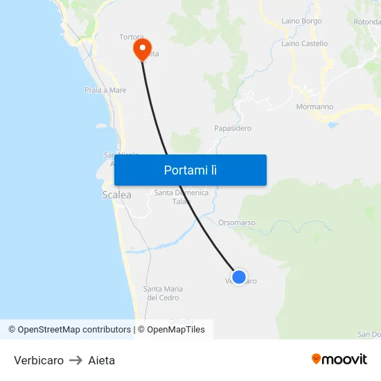 Verbicaro to Aieta map