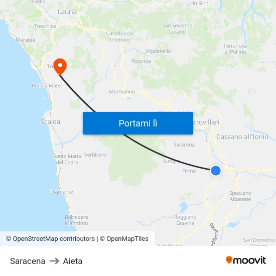 Saracena to Aieta map