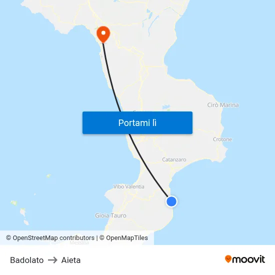 Badolato to Aieta map
