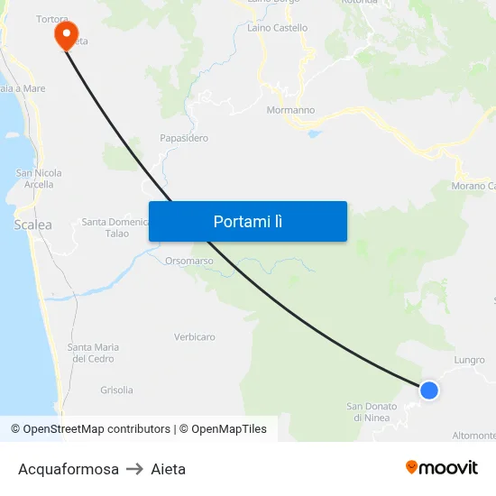 Acquaformosa to Aieta map
