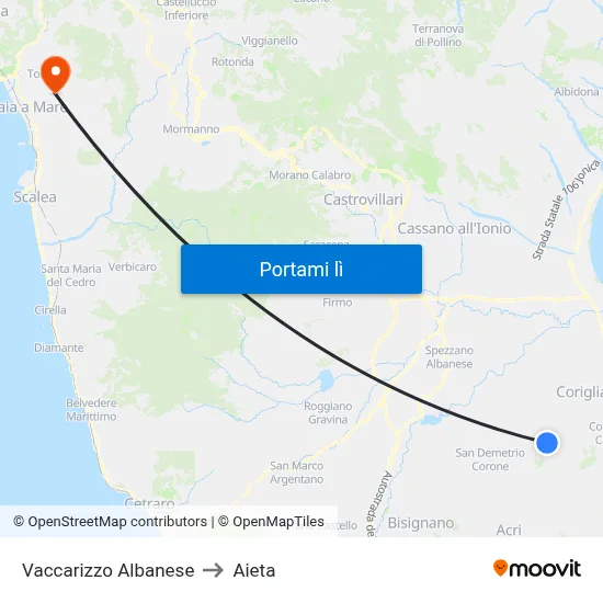 Vaccarizzo Albanese to Aieta map