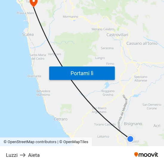 Luzzi to Aieta map