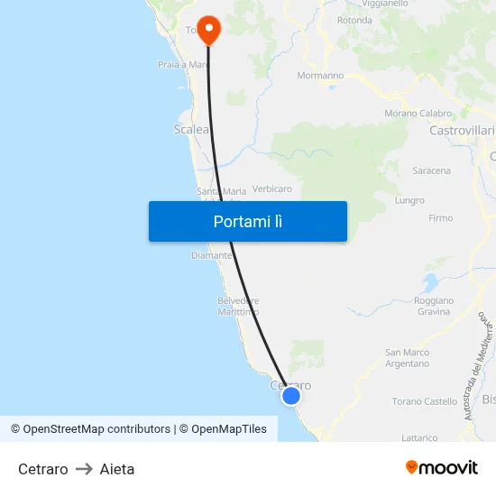 Cetraro to Aieta map