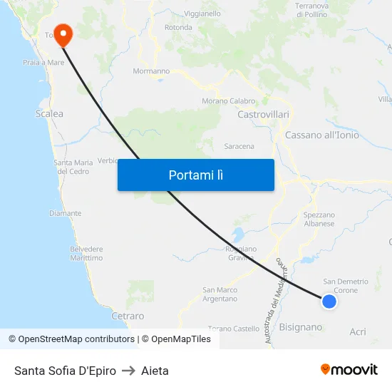 Santa Sofia D'Epiro to Aieta map