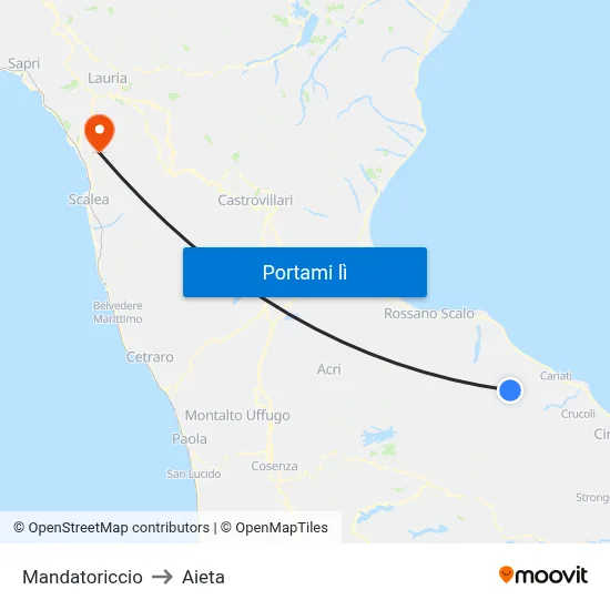 Mandatoriccio to Aieta map