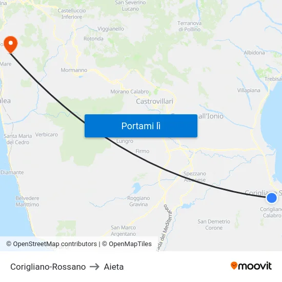 Corigliano-Rossano to Aieta map