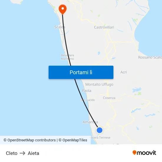 Cleto to Aieta map