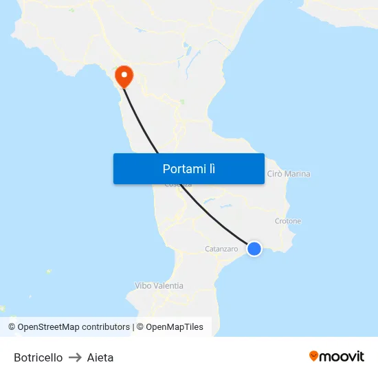 Botricello to Aieta map