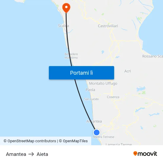 Amantea to Aieta map