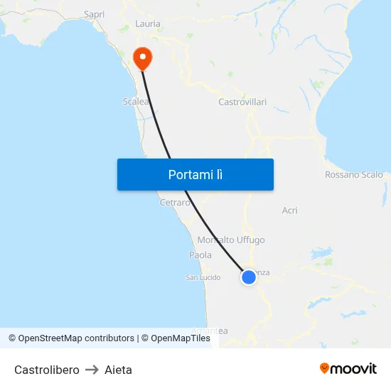 Castrolibero to Aieta map