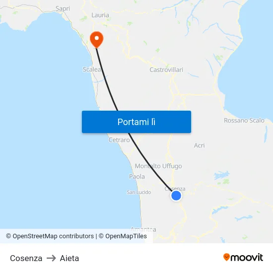 Cosenza to Aieta map