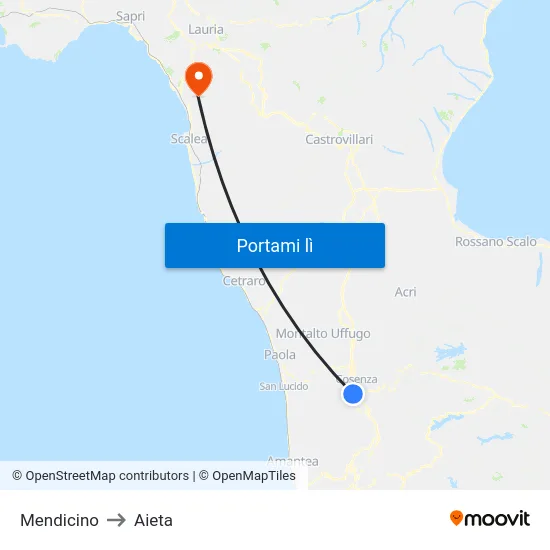 Mendicino to Aieta map