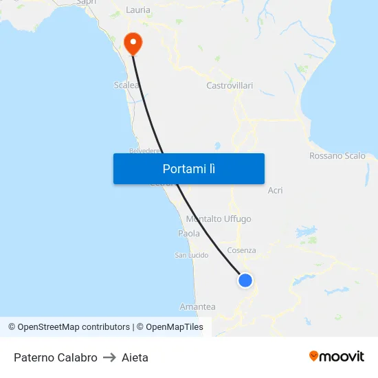 Paterno Calabro to Aieta map