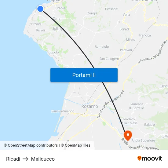 Ricadi to Melicucco map
