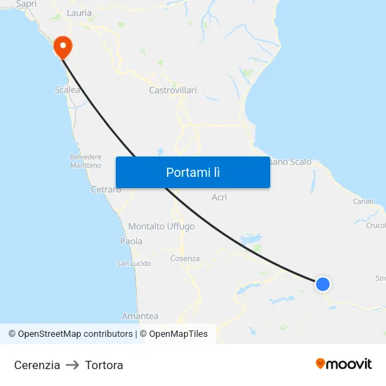 Cerenzia to Tortora map