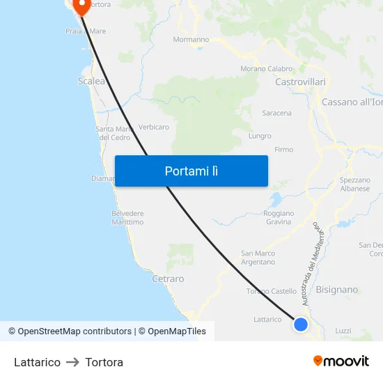 Lattarico to Tortora map