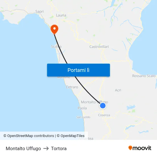 Montalto Uffugo to Tortora map