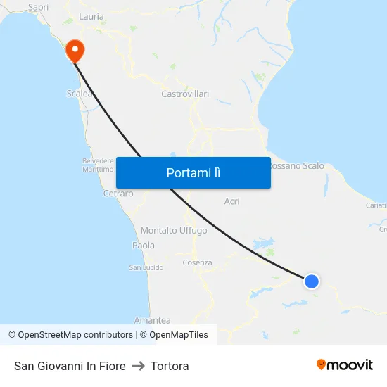 San Giovanni In Fiore to Tortora map