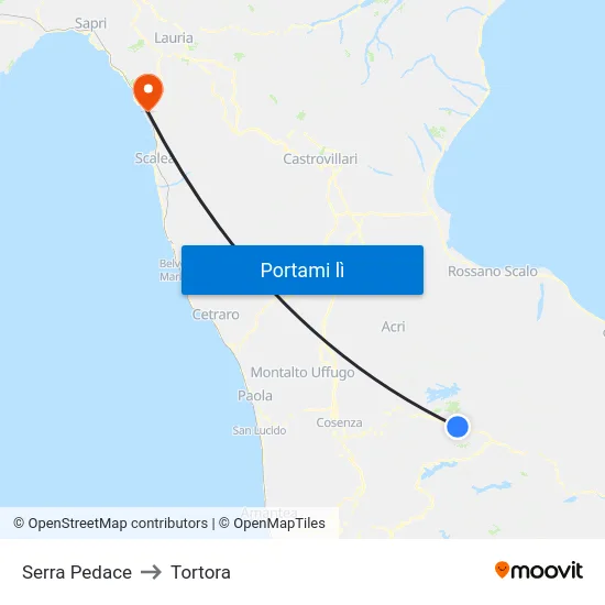 Serra Pedace to Tortora map