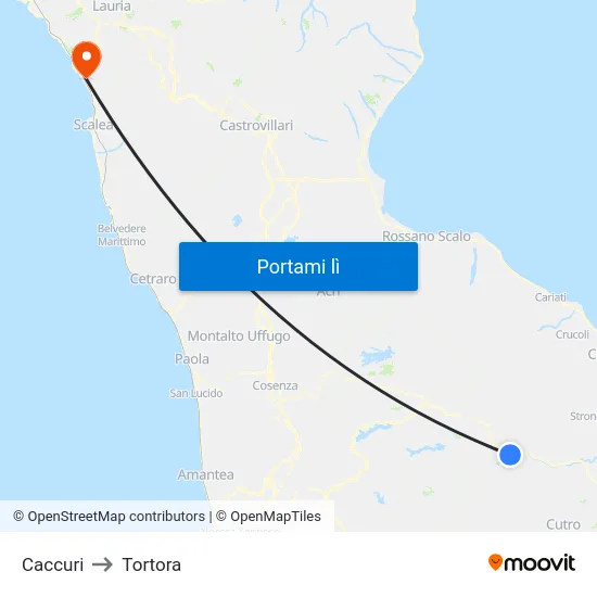 Caccuri to Tortora map