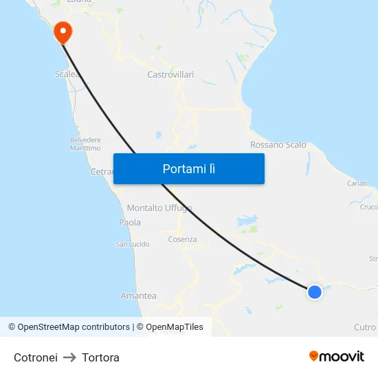 Cotronei to Tortora map