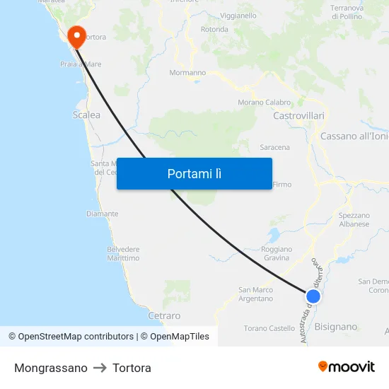 Mongrassano to Tortora map