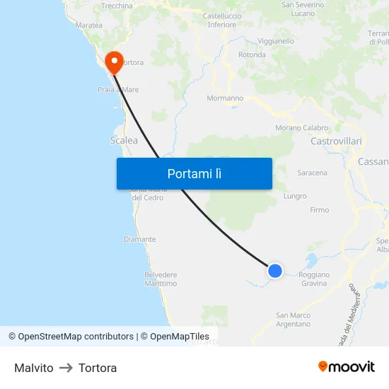Malvito to Tortora map