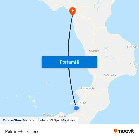 Palmi to Tortora map