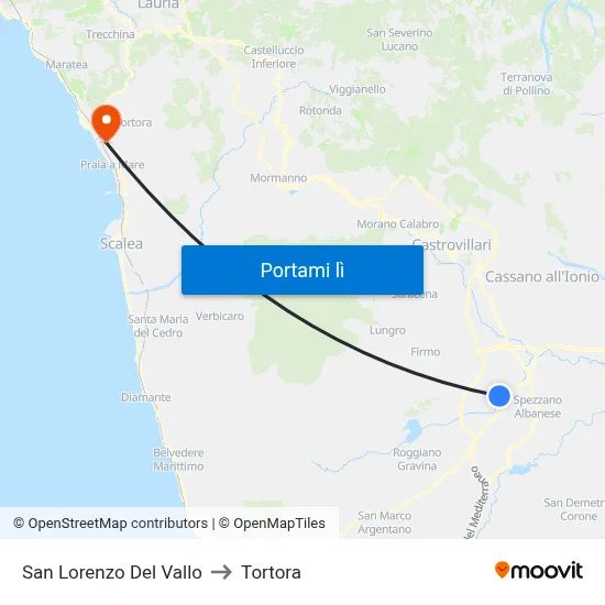 San Lorenzo Del Vallo to Tortora map