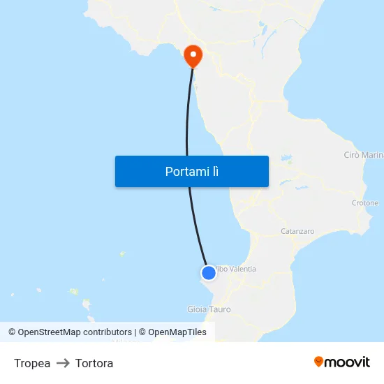 Tropea to Tortora map
