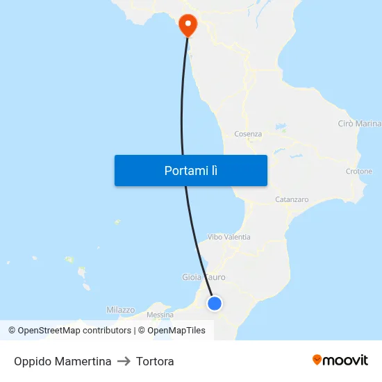 Oppido Mamertina to Tortora map