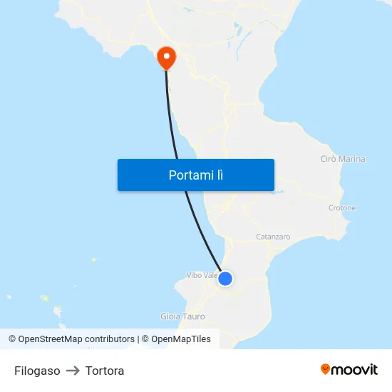 Filogaso to Tortora map